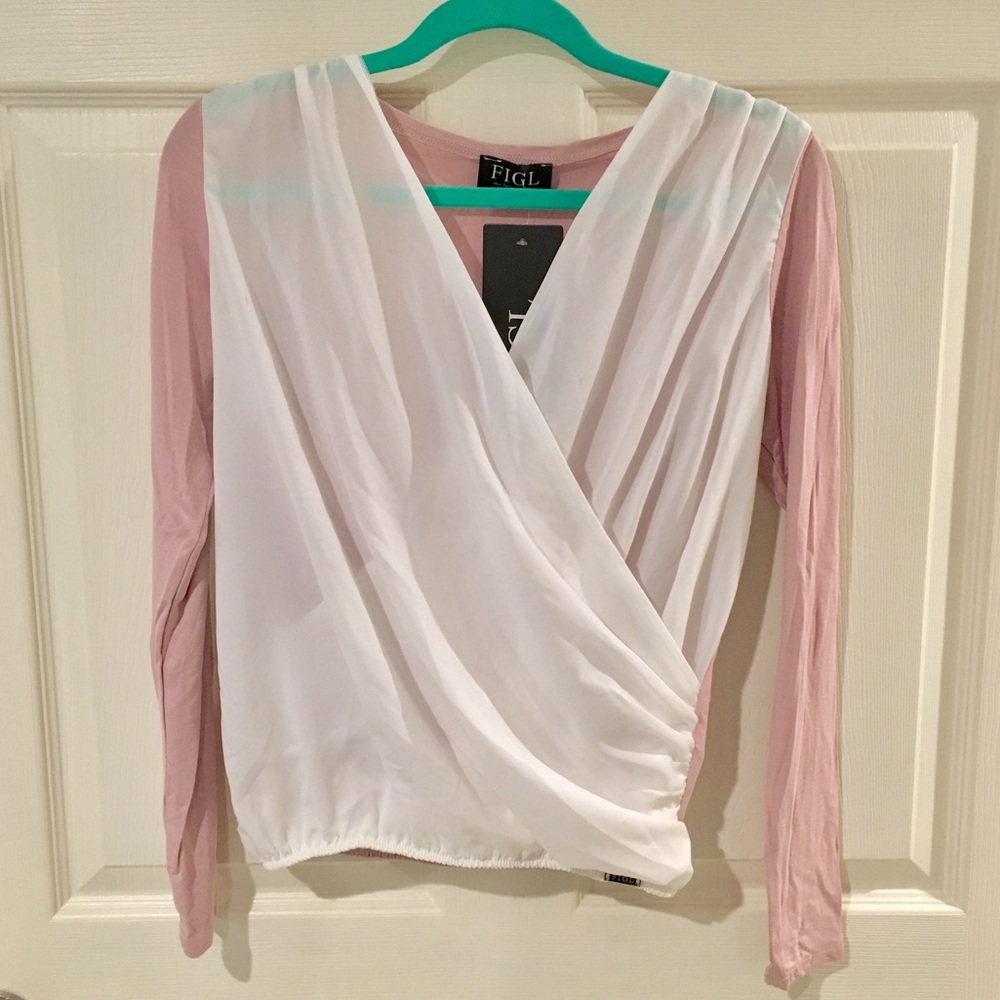 NWT Women’s White/Dusty Rose Wrap Blouse - small